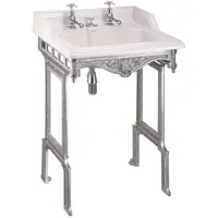 Casa Padrino Meuble-lavabo de style Art nouveau , blanc/argenté, avec 2 trous pour robinets - Lavabo de style baroque, aspect antique - Dimensions : 890 x 650 x 575 mm