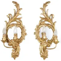 Casa Padrino Luxus Barock Doppel Wandleuchten Set Antik Gold 27 x 15 x H. 59 cm - Somptueuses lampes murales de style baroque avec petit miroir - Luminaires baroques - Qualité de luxe - Italy