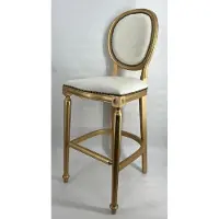 Casa Padrino Chaise de bar baroque gris clair / or - Tabouret de bar en bois massif fait à la main avec tissu en velours noble - Meubles de bar bar - Noble et somptueux