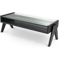 Casa Padrino Table basse de luxe noire 120 x 46 x H. 39,5 cm - Table de salon rectangulaire en bois massif avec plateau en verre - Meubles de salon de luxe