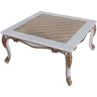 Casa Padrino Luxe Table basse baroque Beige / Blanc / Bronze 89 x 65 x H. 45 cm - Table de salon en bois massif de style baroque - Meubles de salon baroques