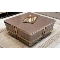 Casa Padrino Table basse de luxe Gris / Or - Table de salon en bois massif - Meubles de salon - Meubles de luxe - Collection de luxe