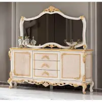 Casa Padrino Meubles baroques de luxe Ensemble buffet avec miroir Beige / Blanc / Or - Armoire somptueuse en bois massif avec miroir mural élégant - Meubles de style baroque