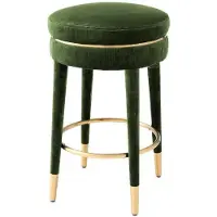 Casa Padrino Luxe Tabouret de Bar Vert Foncé / Laiton Ø 41 x H. 68 cm - Tabouret Rond en Velours - Meubles de Luxe