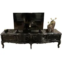 Casa Padrino Luxe Armoire TV Baroque Noir / Or Antique 222 x 50 x H. 62 cm - Noble armoire TV avec 4 portes et plateau en verre - Meubles de salon de qualité dans le style baroque