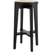 Casa Padrino Tabouret de bar de luxe noir / naturel Ø 44 x H. 76,5 cm - Chaise de bar ronde en bois massif - Meubles de bar