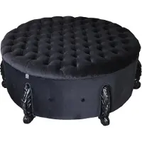 Casa Padrino Tabouret rond baroque géant en noir/noir diamètre 107 cm - Meubles d'hôtel de luxe - Edition limitée