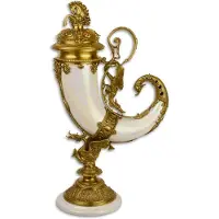 Casa Padrino Corne d'abondance Art Nouveau avec socle Blanc / Or 17,4 x 29,5 x H. 52 cm - Décoration Baroque & Art Nouveau