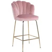 Casa Padrino Luxus Barstuhl Rosa / Gold 51 x 61 x H. 113 cm - Tabouret de bar rembourré avec tissu en velours noble et pieds en acier inoxydable - Meubles de bar de luxe