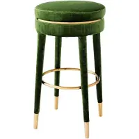 Casa Padrino Luxe Tabouret de Bar Vert / Laiton Ø 41 x H. 78 cm - Tabouret rond en velours - Meubles de Luxe