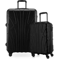 Suitline - Set de 2 valises, bagage de bord trolley 55x35x20 cm + grande valise XL Check-In bagages, 4 doubles roulettes, valises légères femmes hommes ,Noir