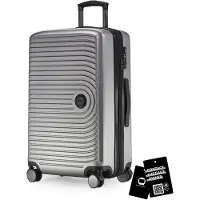 Hauptstadtkoffer Milieu - valise moyenne + badge numérique, valise de voyage extensible check-in bagages valise à roulettes 90L sangle 158 cm roulettes doubles trolley TSA,argent mat