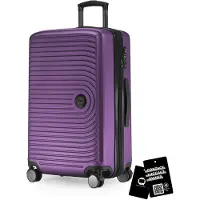 Hauptstadtkoffer Valise moyenne + badge numérique, valise de voyage extensible Check-In Bagages Valise à roulettes 90L sangle 158 cm double roulettes Trolley TSA,Aubergine