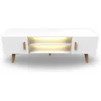 Kalb Material für Möbel kalb | Lia buffet TV blanc avec éclairage intégré au look skandi 150cm
