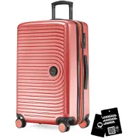 Hauptstadtkoffer Valise moyenne + badge digital, valise de voyage extensible Check-In Bagages Valise à roulettes 90L sangle 158 cm double roulettes Trolley TSA,Corail