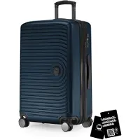 Hauptstadtkoffer Milieu - valise moyenne + badge numérique, valise de voyage extensible check-in bagages valise à roulettes 90L sangle 158 cm double roulettes trolley TSA,bleu foncé