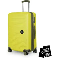 Hauptstadtkoffer Valise moyenne + badge numérique, valise de voyage extensible Check-In Bagages Valise à roulettes 90L sangle 158 cm double roulettes Trolley TSA,Lemon
