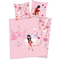 Herding Parure de lit fille en flanelle Miraculous Ladybug Love Paris rose castor