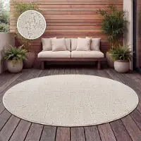 Paco Home Tapis d'extérieur résistant aux intempéries Balcon Salon Scandinave Boho Unicolore Crème Taille 160 cm Rond