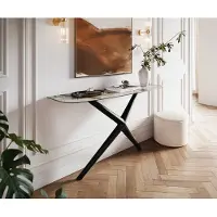 DELIFE Console Edge forme bateau 140x40 cm Céramique Patagonia Poliert Estelo Métal Noir