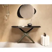 DELIFE Console Edge Polygonal 140x50 cm Céramique Laminam Noir Desir Braun Zentharo Métal Effektfinish Titan