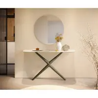 DELIFE Console Edge forme bateau 140x40 cm Céramique Calacatta Luxe Weiß-Gold-Gris Estelo Métal Effektfinish Titan