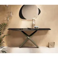 DELIFE Console Edge Polygonal 180x50 cm Céramique Laminam Noir Desir Braun Zentharo Métal Effektfinish Titan