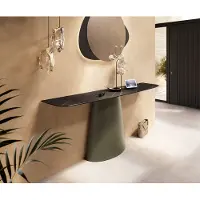 DELIFE Console Edge forme bateau 180x40 cm Céramique Laminam Noir Desir Braun Conos Métal Effektfinish Titan