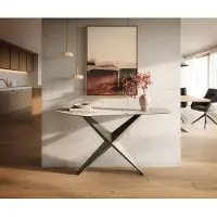 DELIFE Console Edge Polygonal 140x50 cm Céramique Minas Melange Weiß-Beige Zentharo Métal Effektfinish Titan
