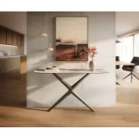 DELIFE Console Edge forme bateau 140x40 cm Céramique Minas Melange Weiß-Beige Estelo Métal Effektfinish Titan