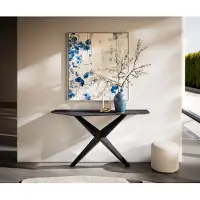 DELIFE Console Edge Polygonal 140x50 cm Céramique Laminam Nero Greco Anthrazit Zentharo Métal Noir