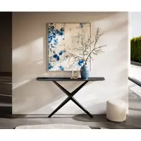 DELIFE Console Edge forme bateau 140x40 cm Céramique Laminam Nero Greco Anthrazit Estelo Métal Noir