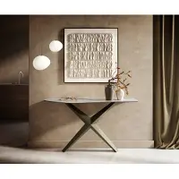 DELIFE Console Edge Polygonal 140x50 cm Céramique Onyx Pearl Zentharo Métal Effektfinish Titan