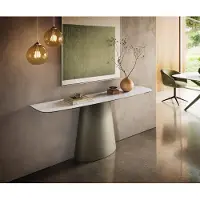 DELIFE Console Edge forme bateau 180x40 cm Céramique Onyx Pearl Conos Métal Effektfinish Titan