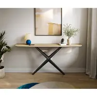 DELIFE Console Edge forme bateau 180x40 cm Céramique Laminam Sabbia Eichefarbig Estelo Métal Noir