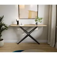 DELIFE Console Edge forme bateau 140x40 cm Céramique Laminam Sabbia Eichefarbig Estelo Métal Noir