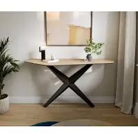 DELIFE Console Edge Polygonal 140x50 cm Céramique Laminam Sabbia Eichefarbig Zentharo Métal Noir