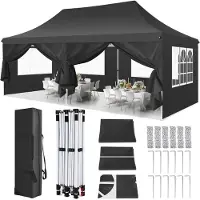 StarTech.com Pavillon - Pop-up tente pliante Party - 3x6 m - ImperméablePolyuréthanerevêtement - UV 50+ - Réglable en hauteur 2-3 m - 6 parois latérales - Cadre en aluminium - Noir