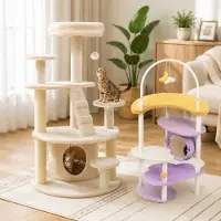 Northio Ensemble d'arbres à chat à plusieurs niveaux (2 pièces) – Arbre à chat « Moon » de 158 cm et arbre à chat avec grotte rembourrée