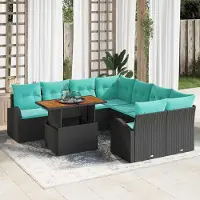 Prolenta Maison Exclusive - Ensemble de salon de jardin composé de 9 pièces, en résine tressée noire