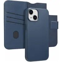 Accezz Étui de télephone portefeuille en cuir 2-en-1 avec MagSafe pour Apple iPhone 14 - Nightfall Blue