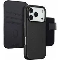 Accezz Étui de télephone portefeuille en cuir 2-en-1 avec MagSafe pour Apple iPhone 17 Pro - Onyx Black