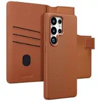 Accezz Étui de télephone portefeuille en cuir 2-en-1 avec MagSafe pour Samsung Galaxy S25 Ultra - Sienna Brown