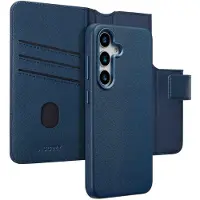 Accezz Étui de télephone portefeuille en cuir 2-en-1 avec MagSafe pour Samsung Galaxy S25 - Nightfall Blue