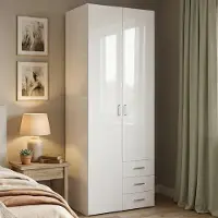Dmora Apollina - Armoire 2 Portes, 78x200h cm Blanc Brillant, 4 Étagères