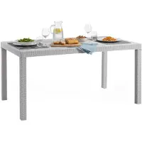 Dmora Adila - Table d'extérieur, 150x90x74h cm Blanc, 10 places Italy