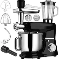Retoo Robot de cuisine 3200 W avec bol en inox de 6L, crochets mélangeurs, crochets pétrisseurs, fouets et protection anti-éclaboussures inclus, 6 vitesses 12 pièces Noir