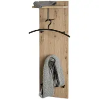 Die Möbelfundgrube Portemanteau mural - 5 crochets d'une capacité de charge de 3 kg chacun - tringle à vêtements - tablette pour chapeaux - L 300 x P 200 x H 1000 mm - bois/métal - décor chêne clair/noir
