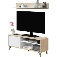 Dmora Amerino - Meuble TV, 135x40x50h cm Chêne Marron, 3 Étagères