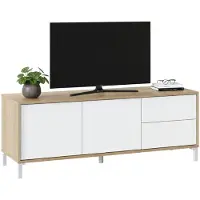 Dmora Alva - Meuble TV, 130x41x47h cm Chêne Marron, 2 Tiroirs